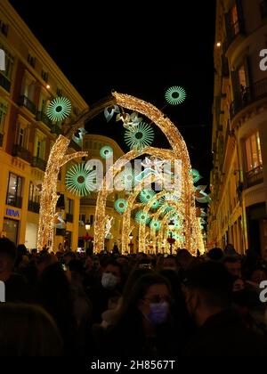 Malaga, Espagne.26 novembre 2021.Inauguration des lumières de Noël. Banque D'Images