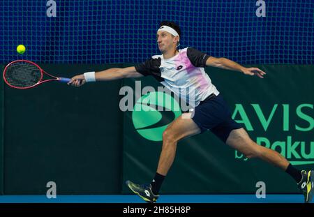 Oslo, Norvège 27 novembre 2021 tennis Davis Cup Norvège contre Ukraine à l'Oslo tennis Arena d'Oslo, Norvège.IIllya Marchenko de l'Ukraine en action pendant son premier jour de partie deux contre Casper Ruud de Norvège crédit: Nigel Waldron/Alay Live News Banque D'Images