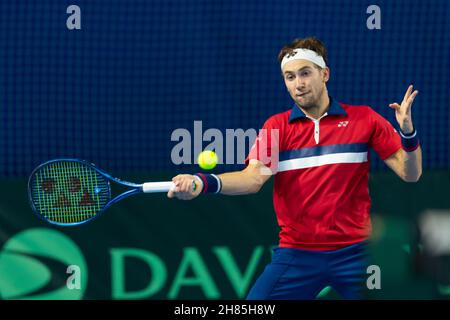 Oslo, Norvège 27 novembre 2021 tennis Davis Cup Norvège contre Ukraine à l'Oslo tennis Arena d'Oslo, Norvège.Casper Ruud de la Norvège en action pendant son premier jour rond deux match contre Iillya Marchenko de l'Ukraine Credit: Nigel Waldron/Alay Live News Banque D'Images