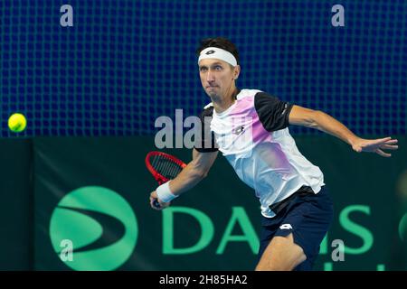 Oslo, Norvège 27 novembre 2021 tennis Davis Cup Norvège contre Ukraine à l'Oslo tennis Arena d'Oslo, Norvège.IIllya Marchenko de l'Ukraine en action pendant son premier jour de partie deux contre Casper Ruud de Norvège crédit: Nigel Waldron/Alay Live News Banque D'Images