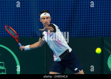 Oslo, Norvège 27 novembre 2021 tennis Davis Cup Norvège contre Ukraine à l'Oslo tennis Arena d'Oslo, Norvège.IIllya Marchenko de l'Ukraine en action pendant son premier jour de partie deux contre Casper Ruud de Norvège crédit: Nigel Waldron/Alay Live News Banque D'Images