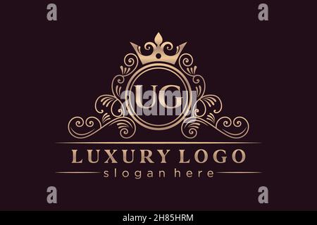 UG lettre initiale Or calligraphique féminin floral dessiné à la main heraldic monogramme ancien style vintage luxe logo design Premium Illustration de Vecteur