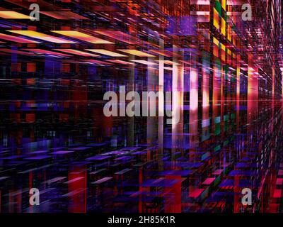 Mur de blocs de verre avec effet perspective - illustration 3d abstraite Banque D'Images