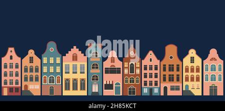 Maisons des pays-Bas, maisons traditionnelles colorées d'Amsterdam, illustrations d'architecture Illustration de Vecteur