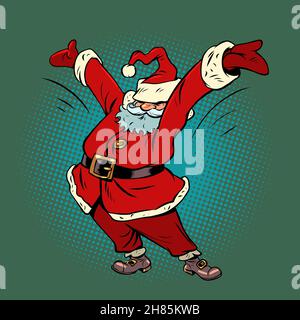 Le drôle de Père Noël est accueilli par une pose joyeuse.Noël et nouvel an.Vacances d'hiver Illustration de Vecteur