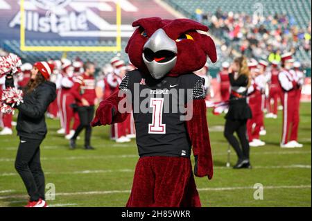 Philadelphie, Pennsylvanie, États-Unis.27 novembre 2021.27 novembre 2021, Philadelphie PA- la mascotte du Temple HOOOTER, en action pendant le match contre la marine à Lincoln Financial Field PA (Credit image: © Ricky Fitchett/ZUMA Press Wire) Banque D'Images