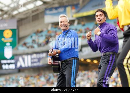 Les Wiggles jouent avant le match une des séries internationales amicales entre l'Australia Matilda et l'équipe nationale des femmes des États-Unis d'Amérique au Stadium Australia le 27 novembre 2021 à Sydney, en Australie. Banque D'Images