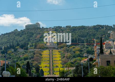 Israël, les jardins de Haïfa Bahai et le temple sur le mont Carmel Banque D'Images