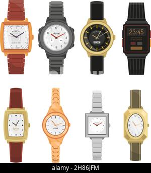 Montres-bracelets mécaniques et électroniques homme et femme design classique et moderne avec bretelles et bracelets vecteur isolé illustration Illustration de Vecteur