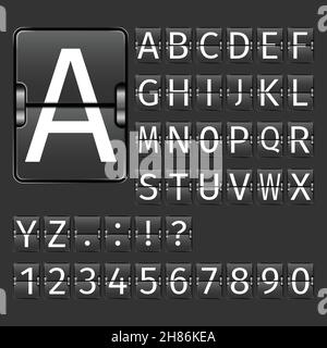 Lettres et chiffres alphabétiques sur le panneau noir de l'aéroport de départ à l'arrivée illustration vectorielle Illustration de Vecteur