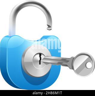 Cadenas en métal bleu avec clé pour l'ouverture ou la fermeture réaliste illustration vectorielle Illustration de Vecteur