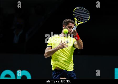 Roberto Quiroz, de l'Équateur, lors de la coupe Davis 2021, Group A tennis match entre la Russie et l'Équateur le 27 novembre 2021 à Madrid Arena, Espagne - photo: Oscar Barroso/DPPI/LiveMedia Banque D'Images