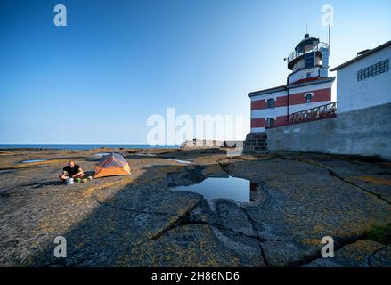 Petit-déjeuner au phare de Märket, Ahvenanmaa, Finlande Banque D'Images