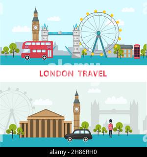 Affiche sur les gratte-ciel de Londres avec les principaux sites et voyages de Londres de l'illustration city vector Illustration de Vecteur