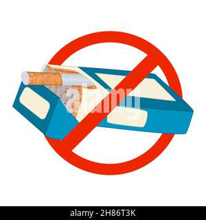 Paquet de cigarettes sous le signe d'interdiction isolé sur fond blanc.Journée non-fumeurs.Fumer mal concept.Icône d'arrêt de fumée.Paquet de cigaret croisé Illustration de Vecteur