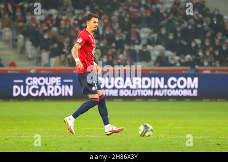 Capitaine LOSC José FONTE 6 lors du championnat français Ligue 1 match de football entre le LOSC Lille et le FC Nantes le 27 novembre 2021 au stade Pierre Mauroy à Villeneuve-d'Ascq près de Lille, France - photo Laurent Sanson / LS Medianord / DPPI Banque D'Images