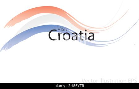 Le slogan visite la Croatie avec des vagues incurvées dans le style aquarelle qui sont dans les couleurs du drapeau national.Illustration vectorielle Illustration de Vecteur