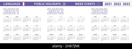 Modèle de calendrier simple en français pour 2021, 2022, 2023 ans.La semaine commence le lundi.Illustration vectorielle. Illustration de Vecteur