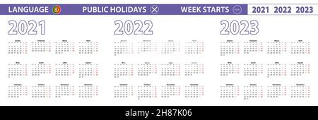 Modèle de calendrier simple en portugais pour 2021, 2022, 2023 ans.La semaine commence le lundi.Illustration vectorielle. Illustration de Vecteur