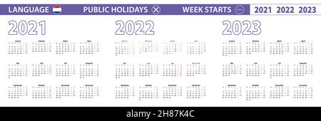 Modèle de calendrier simple en néerlandais pour 2021, 2022, 2023 ans.La semaine commence le lundi.Illustration vectorielle. Illustration de Vecteur