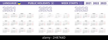 Modèle de calendrier simple en ukrainien pour 2021, 2022, 2023 ans.La semaine commence le lundi.Illustration vectorielle. Illustration de Vecteur