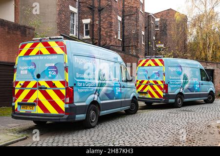 Fourgonnette haut débit à fibres optiques complètes à Liverpool, Angleterre, Royaume-Uni Banque D'Images