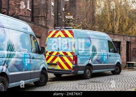 Fourgonnette haut débit à fibres optiques complètes à Liverpool, Angleterre, Royaume-Uni Banque D'Images