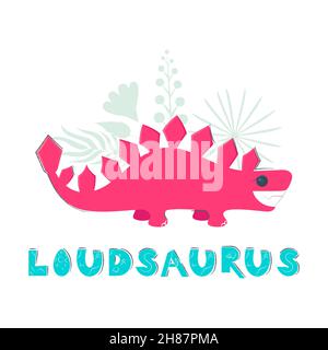 Joli personnage vectoriel dessiné à la main de couleur dinosaure. Clipart plat à dessin manuel Dino. Esquissez un reptile jurassique avec le nom de dino lettering. Brachiosaurus Illustration de Vecteur