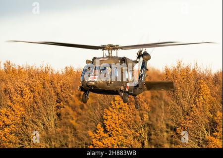 Un hélicoptère utilitaire bimoteur Sikorsky UH-60 Black Hawk de l'armée américaine à la base aérienne de Gilze-Rijen, aux pays-Bas. Banque D'Images