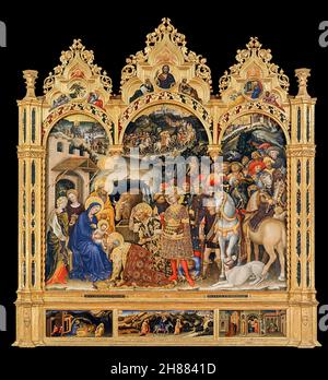 Gentile da Fabriano, adoration de la pièce de retable Magi, 1443, tempera et or sur panneau de bois.Galeries des Offices, Florence, Italie Banque D'Images