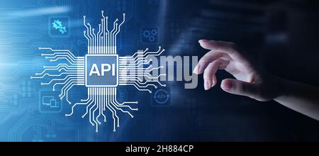 API - interface de programmation d'applications, outil de développement de logiciels, technologie de l'information et concept commercial. Banque D'Images