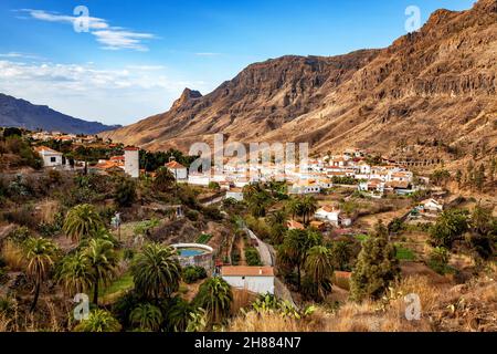 Village de montagne Fataga, Grande Canarie, Îles Canaries, Espagne. Banque D'Images