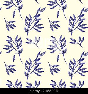 Plante sans couture avec des branches.Illustration vectorielle isolée sur fond biège.Fond floral sans fin Illustration de Vecteur