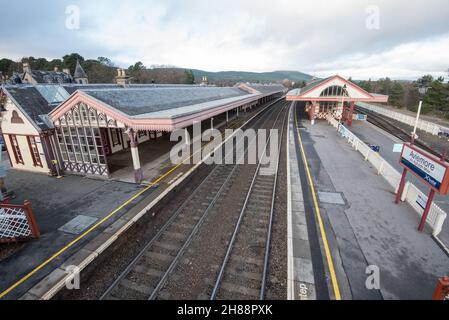 Aviemore Railway Station, une station classée de catégorie A de haute valeur patrimoniale. Banque D'Images