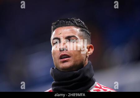 Cristiano Ronaldo de Manchester United s'échauffe avant le match de la Premier League à Stamford Bridge, Londres.Date de la photo: Dimanche 28 novembre 2021. Banque D'Images