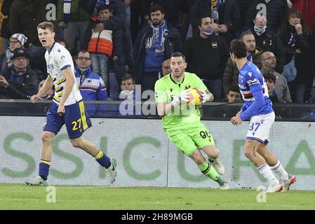 Genova, Italie.27 novembre 2021.Genova (GE), Italia, 27 novembre 2021, stadio Luigi Ferraris, 14Â° giornata Campionato Serie A Tim 2021/2022, incontro tra le escadron dell'UC Sampdoria e dell'Hellas Verona, nella foto: 96 Lorenzo Montipo Credit: Independent photo Agency/Alay Live News Banque D'Images