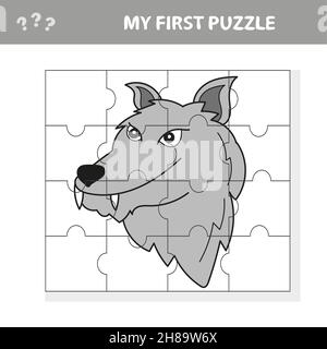Jeu de puzzle vectoriel pour enfants.Puzzle avec loup.Jeu de puzzle pour enfant.Visuel, rebus, puzzle, jeu éducatif pour enfant d'âge préscolaire Illustration de Vecteur