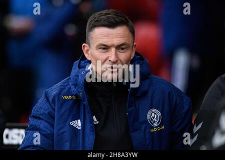 Sheffield, Royaume-Uni.28 novembre 2021.Paul Heckingbottom directeur de Sheffield United à Sheffield, Royaume-Uni, le 11/28/2021.(Photo de Simon Whitehead/News Images/Sipa USA) crédit: SIPA USA/Alay Live News Banque D'Images