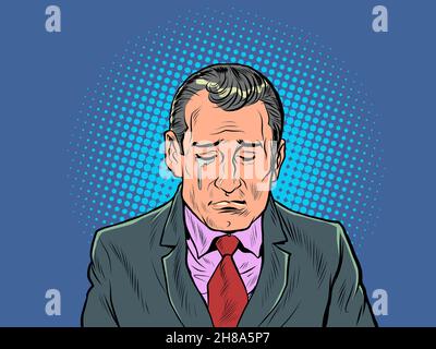 Un homme d'affaires sérieux pleure, une triste humeur.Triste nouvelle Illustration de Vecteur