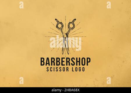 Dessiné à la main vintage ciseaux de coiffure logo design inspiration Illustration de Vecteur
