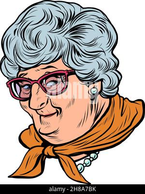 femme âgée grand-mère portrait, vieille dame. Bonne dame Illustration de Vecteur