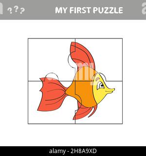 Poisson dans le style de dessin animé, jeu d'éducation pour le développement des enfants d'âge préscolaire, couper des parties de l'image - mon premier puzzle Illustration de Vecteur
