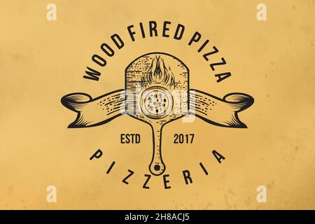 Pizza italienne, logo au feu de bois motifs inspiration Illustration de Vecteur