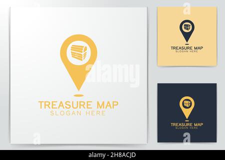 Coffre de trésor et map point logo design inspiration Illustration de Vecteur