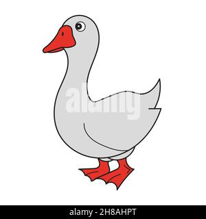 Icône de dessin animé simple.OIE isolée sur fond blanc.Illustration vectorielle d'un oiseau de ferme domestique dans un dessin animé simple de style plat. Illustration de Vecteur