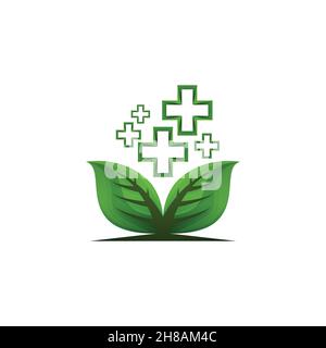 Idées de logo ECO product, Medical plus / cross, Healthcare. Logo inspiration. Illustration Du Vecteur De Modèle. Isolé Sur Fond Blanc Illustration de Vecteur