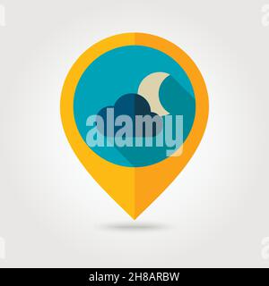 Icône de carte à broches plates Cloud Moon.Pointeur de carte.Marqueurs de carte.Symbole rêves de sommeil.Météorologie.Météo.Illustration vectorielle eps 10 Illustration de Vecteur