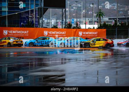 12 Urrutia Santiago (uru), Cyan Performance Lynk & Co, Lync & Co 03 TCR, action 68 Ehrlacher Yann (fra), Cyan Racing Lynk & Co, Lync & Co 03 TCR, action 22 Vervisch Frederic (bel), Comtoyou Team Audi Sport, Audi RS 3 LMS TCR (2021),Action lors de la course WTCR 2021 de la FIA en Russie, 8e tour de la FIA 2021 World Touring car Cup, sur l'Autodrom de Sotchi, du 27 au 28 novembre 2021 à Sotchi, Russie- photo Evgeniy Safronov / DPPI - photo: Xavi Bonilla/DPPI/LiveMedia Banque D'Images