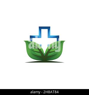 Idées de logo ECO product, Medical plus / cross, Healthcare. Logo inspiration. Illustration Du Vecteur De Modèle. Isolé Sur Fond Blanc Illustration de Vecteur