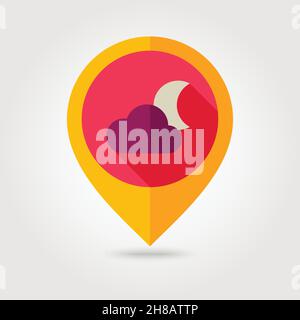 Icône de carte à broches plates Cloud Moon.Pointeur de carte.Marqueurs de carte.Symbole rêves de sommeil.Météorologie.Météo.Illustration vectorielle eps 10 Illustration de Vecteur